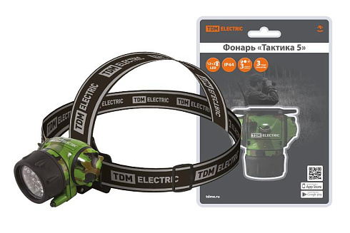Фонарь налобный "Тактика 5" 12+2 LED, 94 лм, бат. 3*AАА, | SQ0350-0096 | TDM
