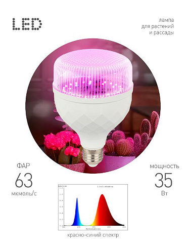 Фитолампа для растений светодиодная  GREEN LINE ФИТО-35W-PL-E27-GR красно-синего спектра 35 Вт Е27 | Б0064580 | ЭРА