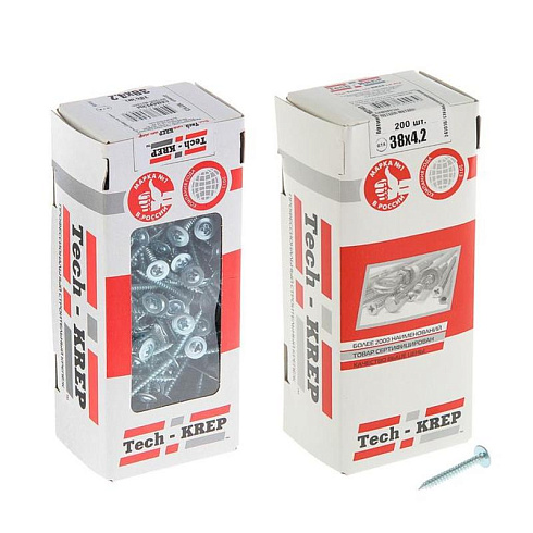 Саморез ШСММ 4,2х38 (200 шт) - коробка с окном ( 0,598 кг) | 102143 | Tech-KREP