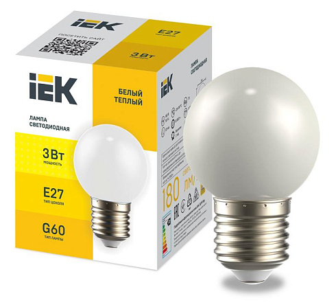 Лампа светодиодная декор. G60 шар 3Вт 230В теплый белый E27 для белт-лайта | LLE-G60-3-230-WW-E27 | IEK