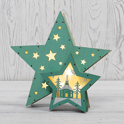 Деревянная фигура с подсветкой Домик Звездочета бирюзовая 26х7х25 см, | 504-019 | NEON-NIGHT