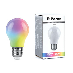 Лампа светодиодная LB-375 (3W) 230V E27 RGB для белт лайта A50 матовый плавная сменая цвета | 38118 | Feron