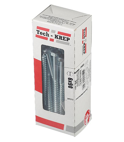 Болт DIN 571 сантехнический оцинк 6х90 (30 шт) - коробка с ок. Tech-Kr ( 0,469 кг) | 126551 | Tech-KREP