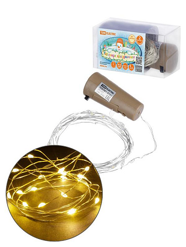 Гирлянда-пробка для бутылки "Роса20" 20LED, 2м, 3000К, 3хAG13/LR44, | SQ0361-0102 | TDM