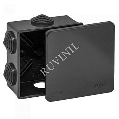 Коробка распределительная для о/п 85х85х40мм 6вводов IP54 (черная) УХЛ1 | 67040Ч | Рувинил