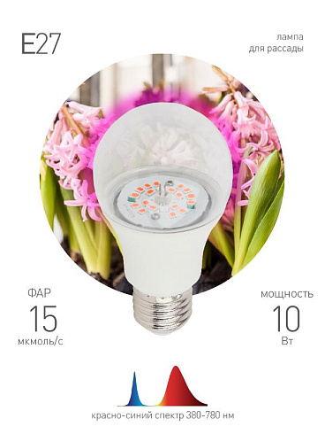Лампа светодиодная фито для растений 10Вт E27 красно-синий спектр FITO-10W-RB-E27-K | Б0039069 | ЭРА