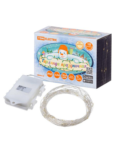 Гирлянда светодиодная "Роса100" 100LED, 10м, 3000К, 3хАА, наружное использование, IP65, | SQ0361-0058 | TDM ELECTRIC
