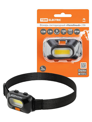 Фонарь светодиодный "Налобный" 2 Вт COB, 120 лм, бат. 3*AAA | SQ0350-0072 | TDM