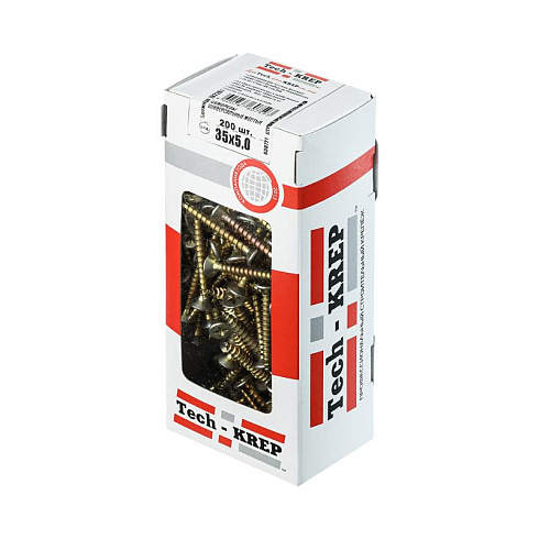 Саморезы универсальные 35х5,0 мм (200 шт) желтые - коробка с окном ( 0,572 кг) | 102261 | Tech-KREP
