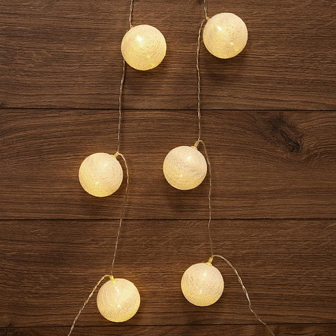 Тайские фонарики Пломбир 1.5 м, 10 LED, прозрачный ПВХ, цвет свечения теплый белый, 2 х АА (батарейки не в комплекте) | 303-077 | NEON-NIGHT