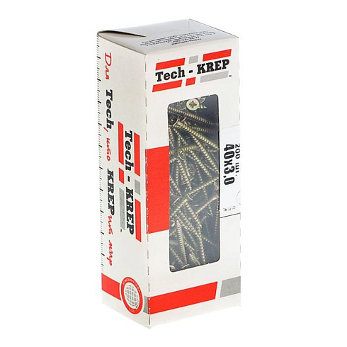 Саморезы универсальные 40х3,0 мм (200 шт) желтые - коробка с окном ( 0,244 кг) | 102229 | Tech-KREP