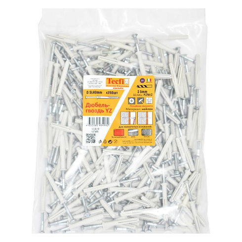 Дюбель-гвоздь YZ потайн. манжета нейлон 5x40 (250 шт)- пакет | 147485 | Tecfi