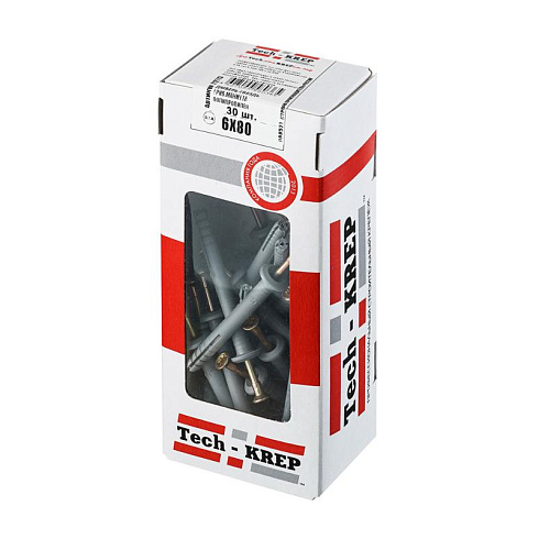 Дюбель-гвоздь 6х80 гриб. манжета (полипропилен) (30 шт) - коробка с ок ( 0,219 кг) | 112713 | Tech-KREP