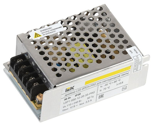 Драйвер для светодиодных лент LED ИПСН-PRO 30Вт 12В IP20 блок-клеммы | LSP1-030-12-20-33-PRO | IEK