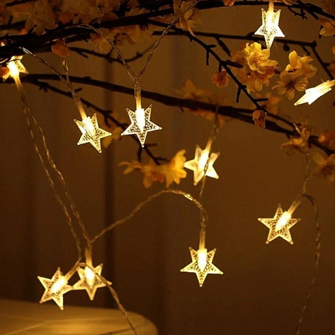 Гирлянда световая  занавес Звездочки , ENIZ-64W ,  64 диодов , 1,2 м*1,3 м теплый белый, IP20, провод 3 м | Б0051876 | ЭРА