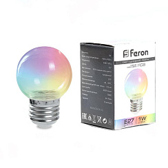 Лампа светодиодная LB-37 (1W) 230V E27 RGB для белт лайта G45 прозрачный быстрая смена цвета | 38129 | Feron