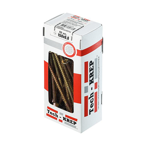 Саморезы универсальные 150х6,0 мм (50 шт) желтые - коробка с окном ( 0,901 кг) | 102280 | Tech-KREP