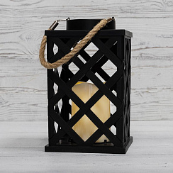 Декоративный фонарь на солнечной батарее 14х14х24 см, черный плетеный корпус, теплый белый цвет свечения | 501-145 | NEON-NIGHT