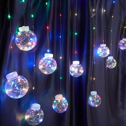 Гирлянда "бахрома с шариками" USB 200 LED мульти, длина 3*0,8м, IP20, сетевой шнур 2м в комплекте , CL592 | 41643 | FERON