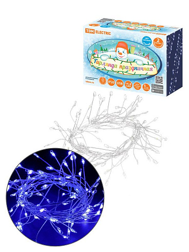 Гирлянда светодиодная "Самоцветы" 100LED, 2 м, синий, USB, IP20, | SQ0361-0201 | TDM