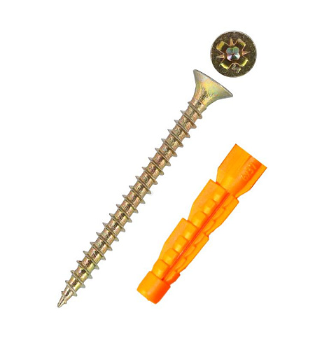 Саморез ШУж 5,0х70 пот. гол. + дюбель унив 8х52 (9 шт) - пакет ( 0,064 кг) | 112941 | Tech-KREP