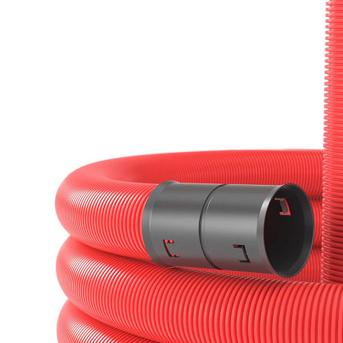 Труба двустенная гибкая ПНД для кабельной канализации 50мм с протяжкой с муфтой, SN13, в бухте 100м, красный | 121950 | DKC