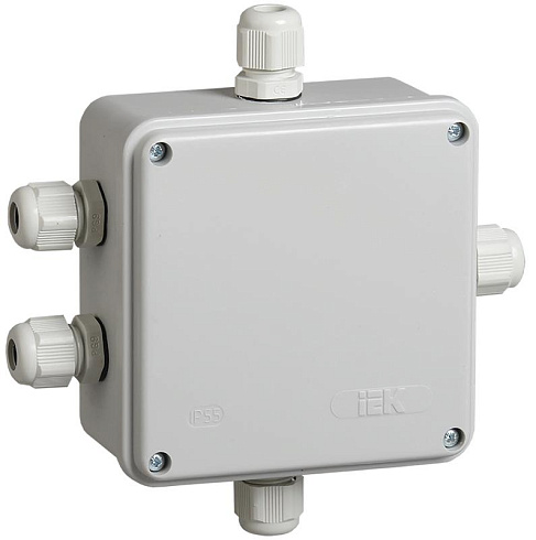 Коробка распределительная КМ41330 для о/п 100х100х50 мм IP55 (RAL7035, гермовводы PG9 5 шт) | UKO10-100-100-050-K51-55 | IEK