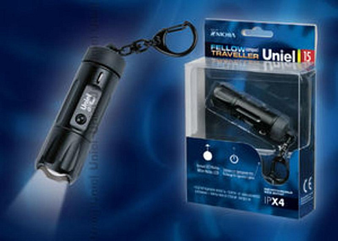 Фонарь-брелок offroad Premium «Compact fellow traveller»  P-KL025-B Black  алюм, 1 Nichia 0,5mm LED, 3.6V 70mAh Ni-MH в/к, черн | 05147 | Uniel