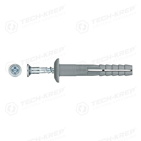 Дюбель- гвоздь 6х40 гриб. (полипропилен) 300 шт - пакет ( 1,058 кг) | 125574 | Tech-KREP