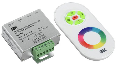 Контроллер с ПДУ радио RGB 3 канала 12В 4А 144Вт белый | LSC1-RGB-144-RF-20-12-W | IEK