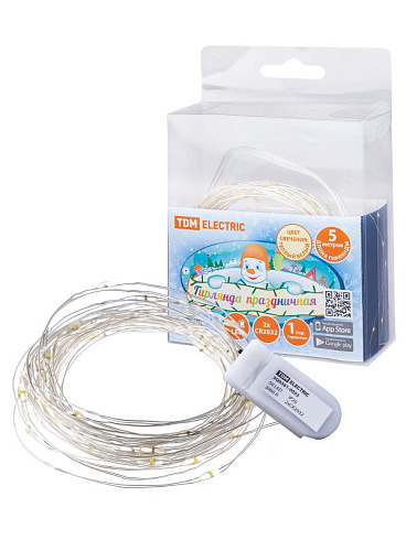 Гирлянда светодиодная "Роса50" 50LED, 5м, 3000К, 2хCR2032, | SQ0361-0055 | TDM ELECTRIC