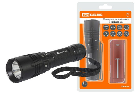 Фонарь налобный «Титан 5» для дайвинга, 10 Вт CREE 800 лм, 1х18650 3.7 В 2600 мА*ч, IPX8, до 100 м, | SQ0350-0065 | TDM