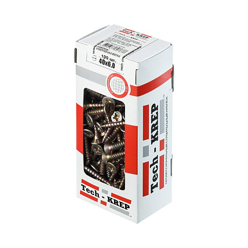 Саморезы универсальные 40х6,0 мм (100 шт) желтые - коробка с окном ( 0,484 кг) | 102269 | Tech-KREP