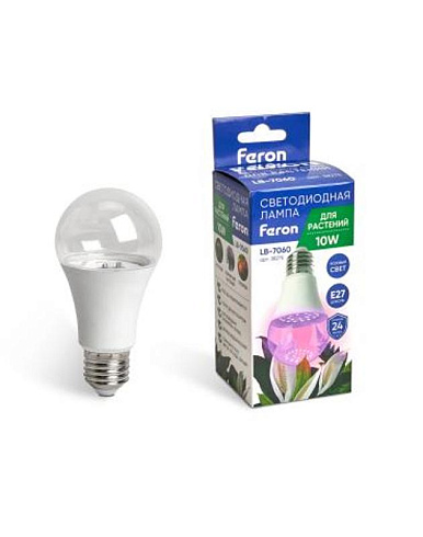 Лампа светодиодная для растений, А60 (10W) 230V E27, красно-синий спектр LB-7060 | 38275 | FERON