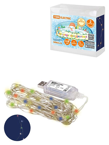 Гирлянда светодиодная "Роса 100-Д" 10 м, 100LED, многоцветн., ПДУ, USB, IP20, | SQ0361-0090 | TDM