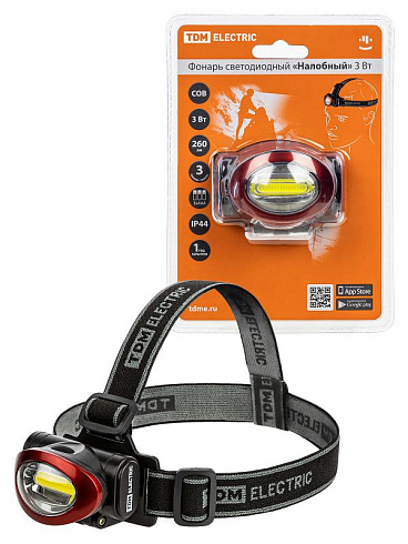Фонарь светодиодный "Налобный" 3 Вт COB, 260 лм, бат. 3*AAA | SQ0350-0071 | TDM
