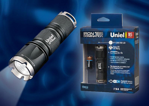 Фонарь рабочий Premium «Iron domination 185» P-ML071-BB Black  алюм. , XP-E {Q4} CREE LED, ной короб, 1 х CR123A в/к, черн | 05722 | Uniel