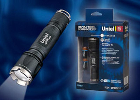 Фонарь рабочий Premium «Iron domination 185 +»  P-ML072-BB Black  алюм, XP-E {Q4} CREE LED, ной короб, 2 х CR123A в/к, черн | 05723 | Uniel